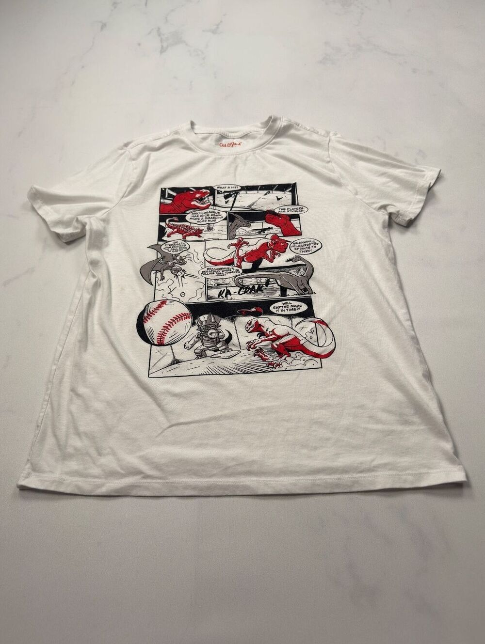 Cat & Jack Graphic T-Shirt White Comic Print - Boys L Husky